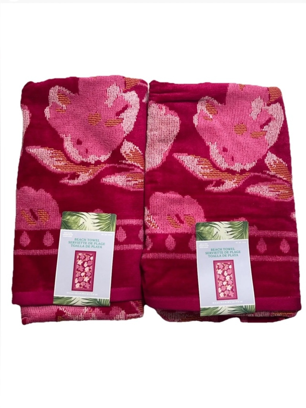 2 PACK ALOK Cotton Beach Towel, Oversized, Soft Velour Finish 40” x 72”